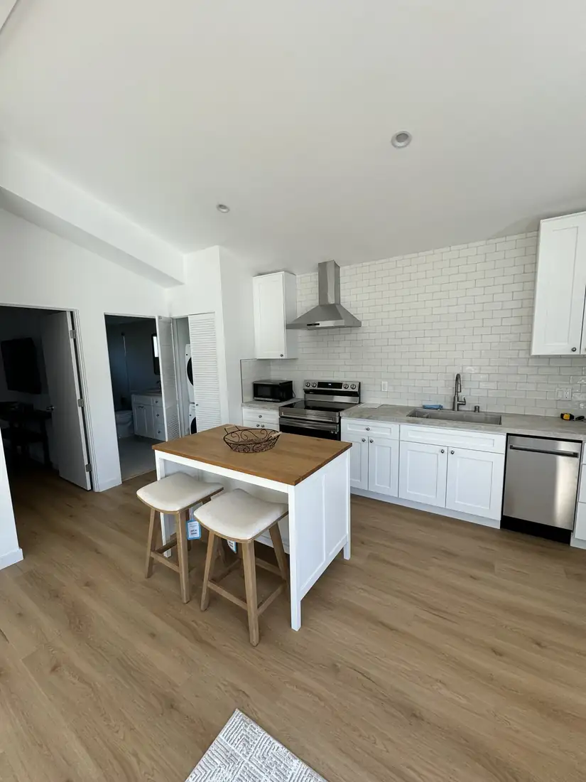 Open kitchen with butcher-block island